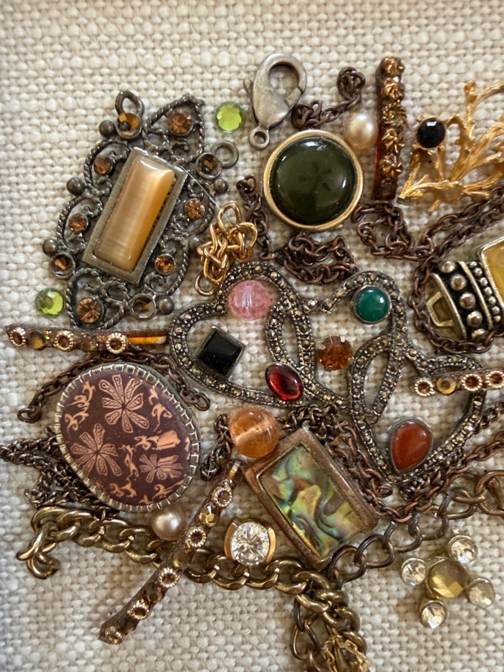 Vintage Mixed-Metal Jewelry Tree Wall Art with Colorful Gem Accents - Picture 2 of 4